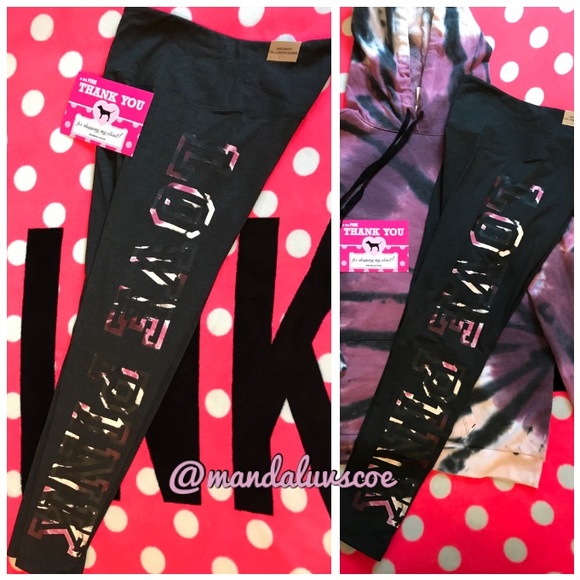 💗VS PINK GREY PURPLE TIE DYE LOGO LEGGINGS - Picture 13 of 14